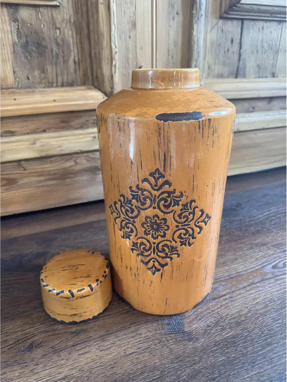 Hobby Lobby | Orange - Brown Distressed Decorative Canister | Large | 1083